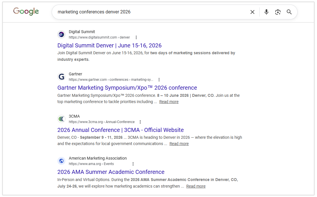 Marketing conferences SERP